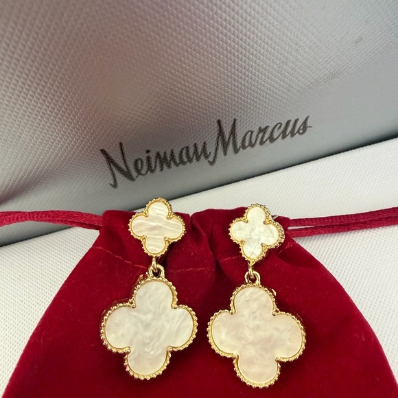 Golden Pearl Clover Earrings 14k - Picture 6 of 9